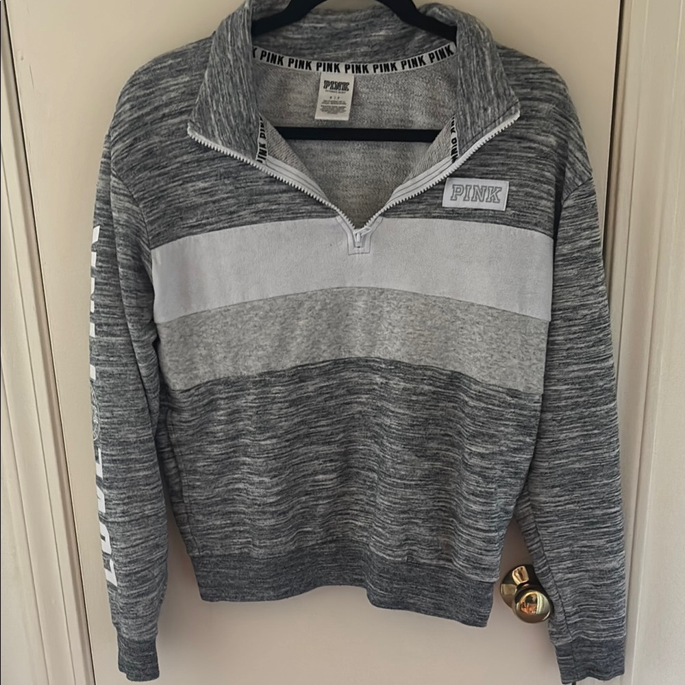 PINK Victoria's Secret Gray Quarter-Zip Sweater lightly used.